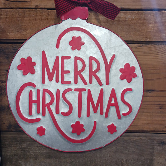 Galvanized Holiday Ornament Sign Large